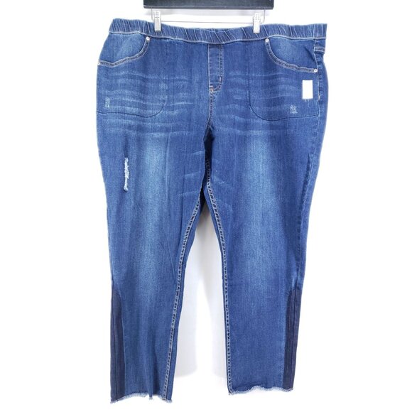 Just My Size Womens Size 4X Denim Jeggings Elastic Waist Stretch Frayed Hem - Picture 1 of 7